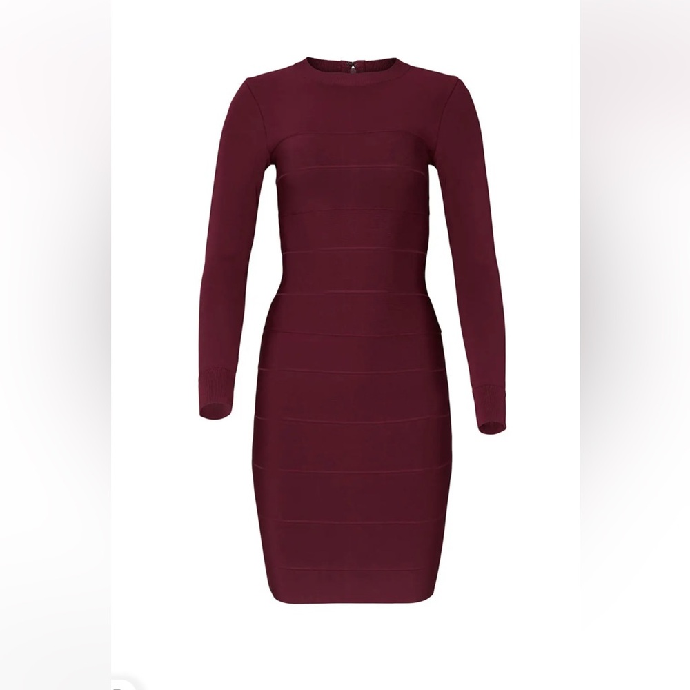 Herve Leger Paris Long Sleeve Bodycon Dress in Burgundy size M new - Picture 2 of 14